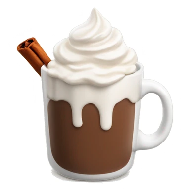 white mug of hot chocolate with whipped cream and cinnamon sticker