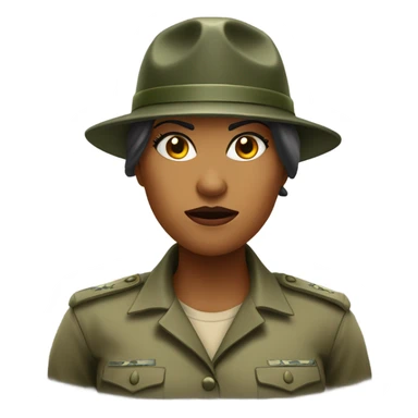 a female drill sergeant character wearing a classic sergeant hat and a camouflage army shirt. The character should have an angry intense expression. full torso sticker