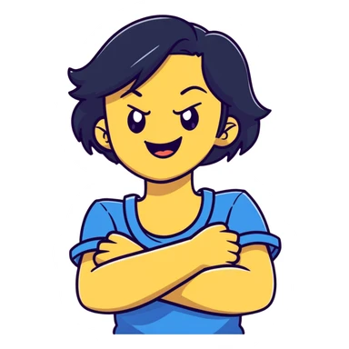 Arms crossed around neck angry laughing girl sticker
