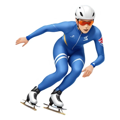 An icon showing a speed skater gliding on a professional oval ice track, captured in mid-motion with aerodynamic posture and sleek skates. The background features snowy mountains, flags, and a clear blue sky. Transparent background reflects the speed and elegance of the sport. sticker