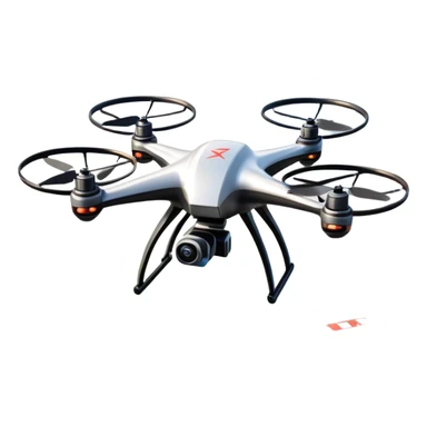 An icon showing a racing quadcopter drone in the foreground, flying at high speed through a course filled with obstacles and checkpoints. Other drones zoom in the background over a dynamic landscape. Transparent background highlights the thrill and precision of drone racing. sticker