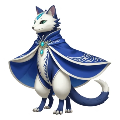 Kawaii cute beautiful pretty elegant divine edgy feline-vernid-sergal-Fakémon-Pokémon-Digimon-fursona-animal-creature, full body, with intricate detailed markings, Embroidered capelet, silken shawl sticker