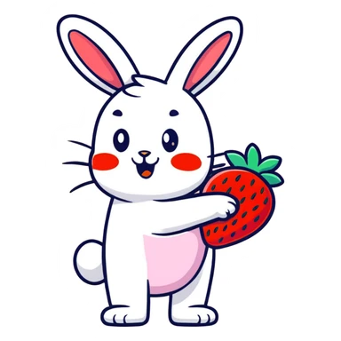 bunny picking strawberries in the woods, sweet pastel red sticker