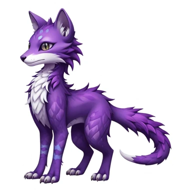 Kawaii dark purplish edgy fantasy ethereal feline-vernid-sergal-fursona animal creature with a tufted tail full body with intricate markings  sticker