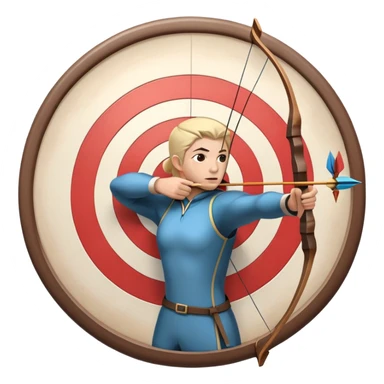 An archer drawing a bow and aiming an arrow at a target, with perfect focus and precision. The target is visible in the background, featuring concentric rings. The scene captures the concentration and skill involved in archery, emphasizing the elegance and accuracy of the sport. sticker