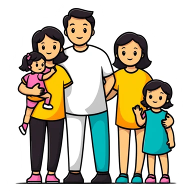 Family with mother, father and three little girls sticker