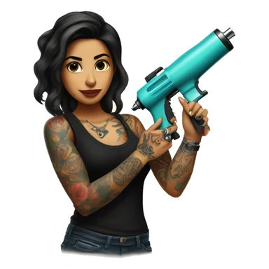 Tattoo artist with tattoo gun. The artist is Hispanic girl  sticker