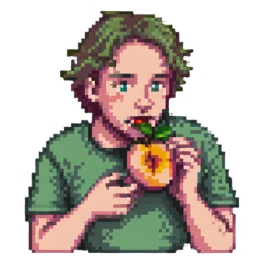 a man ferally eating a peach sticker