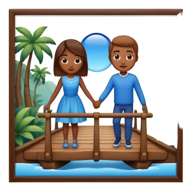 building a brown wood bridge, blue magic love people sticker