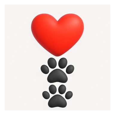 Make it microsoft style 3d fluent emojis: Stack the two black puppy paws vertically, keep the heart and original style sticker