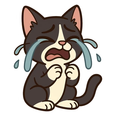 flat toon style crying tuxedo cat sticker