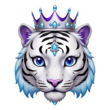 ESO Female white/black tiger khajiit leader of the umbral rose, glowing blue eyes, glowing blue 'third eye' gem, silver crown/tiara with purple gems sticker