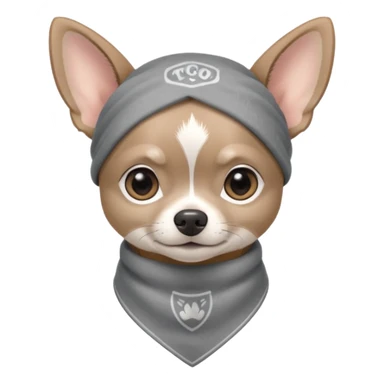Make a cute Gray Chihuahua wearing a Gray earthy tone bandana with the logo TCO on the bandana sticker