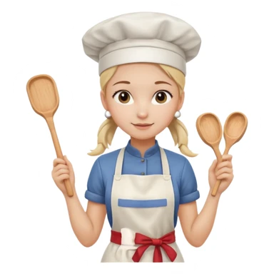 Young female pastry chef - single ponytail, apron, wearing a white hat, holding a rolling pin sticker