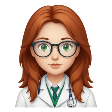 A beautiful Auburn, long-haired girl, green eyes glasses, wearing a Scottish outfit and a scientist white lab coat sticker