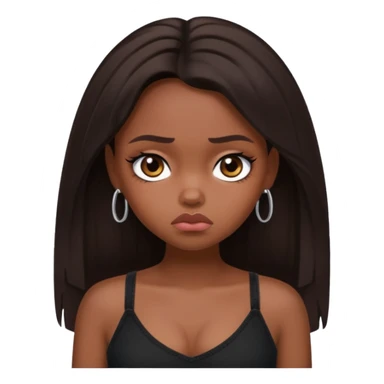 generate a pretty fair bratz girl with long dark brown hair looking sad. Wearing a black cami sticker