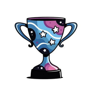 An alien trophy with universe-inspired colors, galactic swirls, and star details sticker
