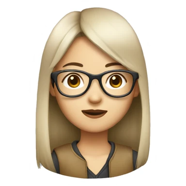 Asian girl, with long straight hair, with aviator eyeglasses sticker