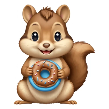 chip- munck holding a piece of donut-shaped blue cereal with a smile on his face sticker