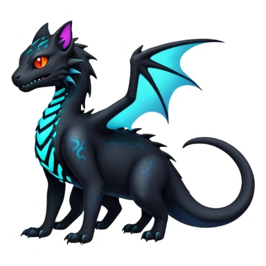 Black Dark Nocturnal Neon-glowing Abyssal Nightly Abyss-Cat-Salandit-Gryphon-Fakémon Creature (full body) sticker