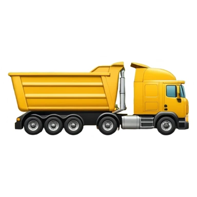 yellow sleeper semi truck with a large end dump trailer in a country landscape, emoji style sticker