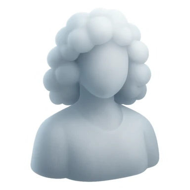 faceless person, facing forward, composed entirely of white fluffy convex clouds, shoulder length, no shadows, matte glass style sticker