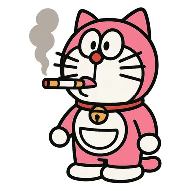 pink Doraemon smoking sticker