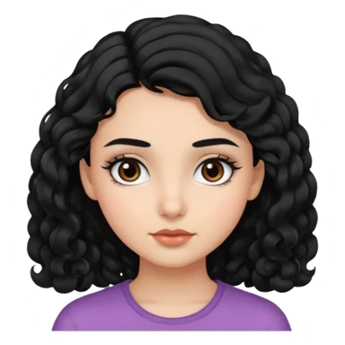 a girl with black hair and soft curls dark brown eyes straight eyebrows  sticker