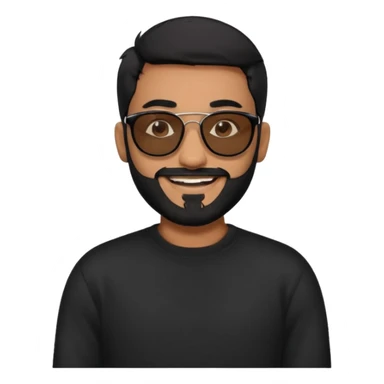 Indian man with  black hair and beard and black sunglasses and black jumper sticker