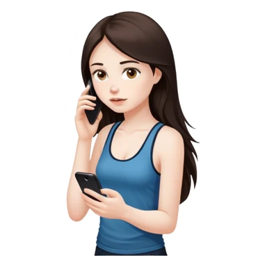 girl with long dark brown hair and pale wearing a tank top, on her phone sticker
