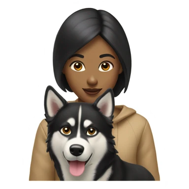 A golden beige Husky next to him a girl with black hair who kisses him on the cheek sticker