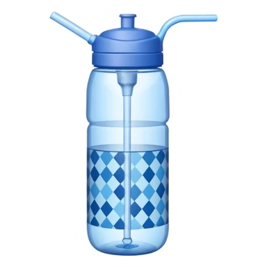 Blue patterned water bottle with handle and straw sticker
