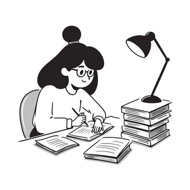 Student writing notes and studying with textbooks sticker