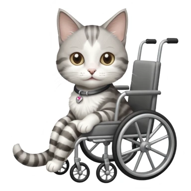 disabled grey and white small cat using cat wheelchair sticker