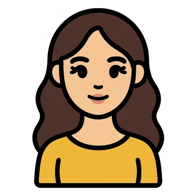 oval face with wide dark eyes and long eyelashes, soft nose and lips, light skin, long wavy dark brown hair, slim body, simple elegant clothes without hijab, colorful icon style with clear lines sticker