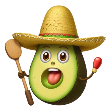 avocado popping up from guacamole wearing a sombrero with a mallet about to hit, whack-a-mole inspired, iOS emoji style sticker