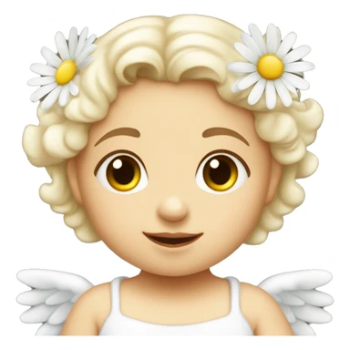 Cocasian Baby angel girl with a daisy flower sticker