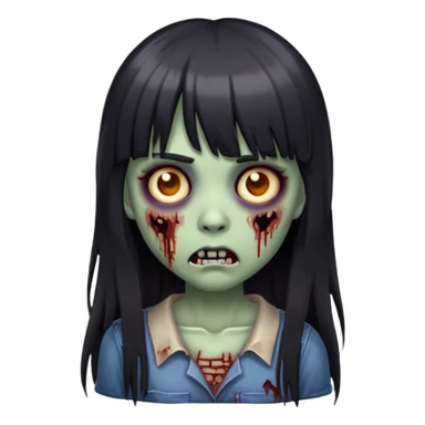 iOS emoji of an zombie girl with dark long hair with bangs sticker