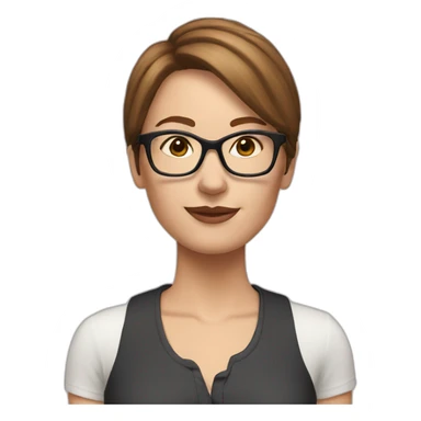 White Woman with a short brown hair plus glasses and pink coach sticker