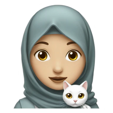 A girl in hijab with white cat sticker