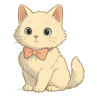 cute fluffy white kitten with a light pink bow sticker