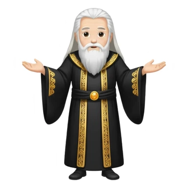 Sumo Sacerdote: persona anciana, barba larga, traje negro largo modo gran imperador, pelo blanco. cuerpo entero sticker