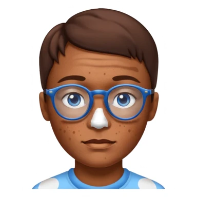 vitiligo emoji, with vitiligo spots around eyes and on the chin. brown hair, blue eyes, wearing glasses  sticker