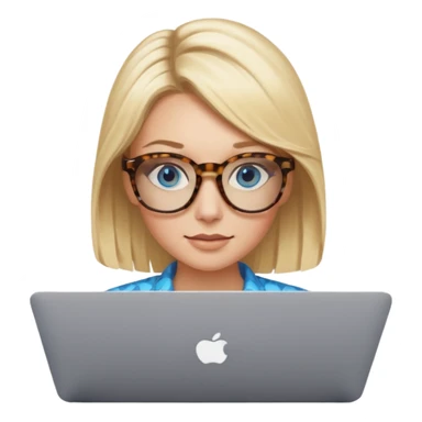  blonde hair woman blue eyes with tortoise shell print glasses on mac book  sticker