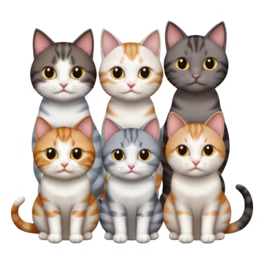 4 different coloured short haired cats including; a dark brown tabby and white cat, and a dark grey and white  sticker