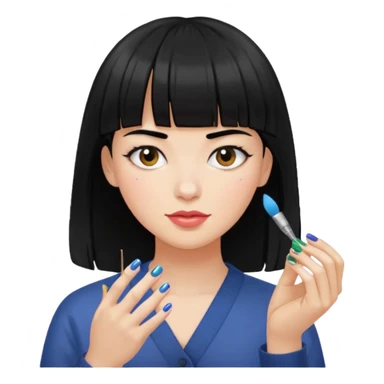 Person with black hair and bangs painting someone’s nails sticker