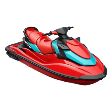 jet ski (red black and white all in the same amount. maybe a red a bit more dominant) on the sea. show the sea under the jet ski - blue with turquoise. no sky - white background instead. DO NOT REMOVE THE SEA AND THE WHITE WHEN FINALIZING!  NO ONE IS ON THE JET SKI  sticker