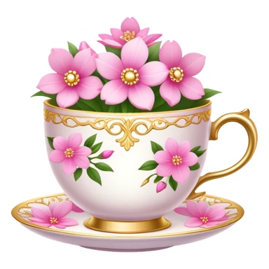 princess tea cup with pink flowers and gold details  sticker