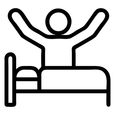 minimal outlined icon of a person stretching and waking up, no fill, black lines sticker