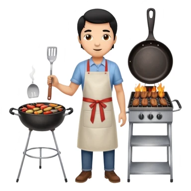 man cooking barbecue full-body black hair brown skin sticker